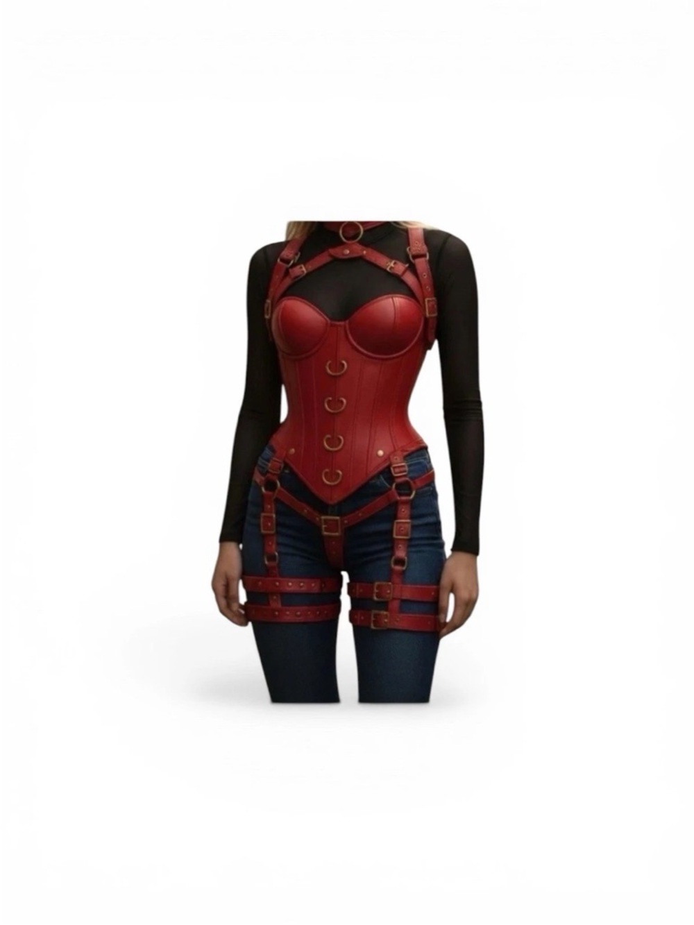 Red Faux Leather Harness Corset Top